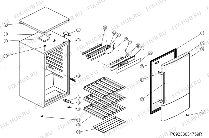 Взрыв-схема холодильника Electrolux ERW1170AO 2016 VER - Схема узла Housing 001